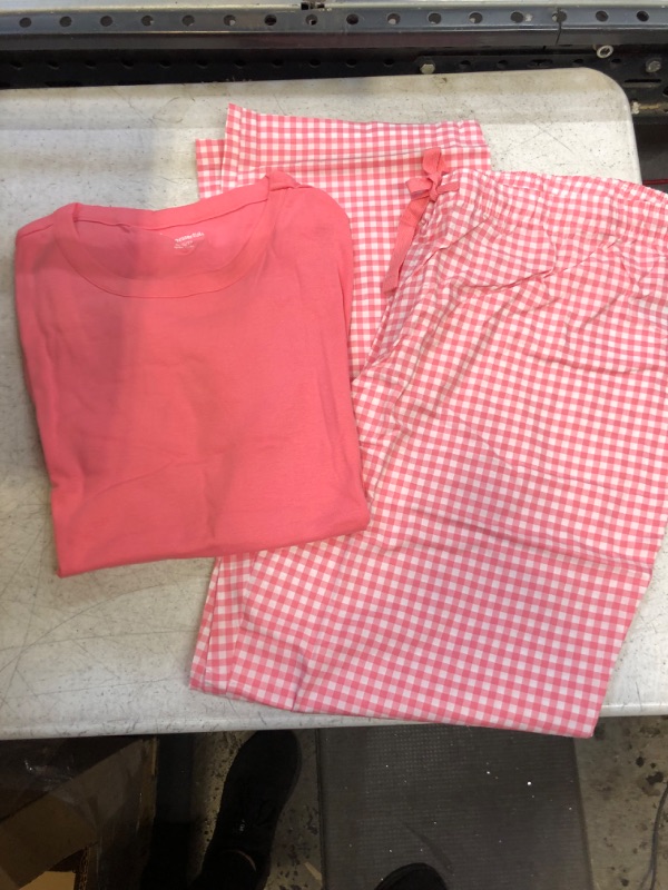 Photo 1 of Amazon Essentials Women's Poplin Sleep Tee and Pant Set Pink Plaid size XL 