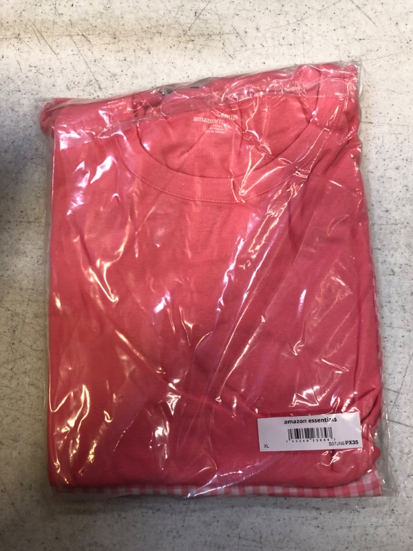 Photo 1 of Amazon Essentials Women's Poplin Sleep Tee and Pant Set Pink Plaid size XL