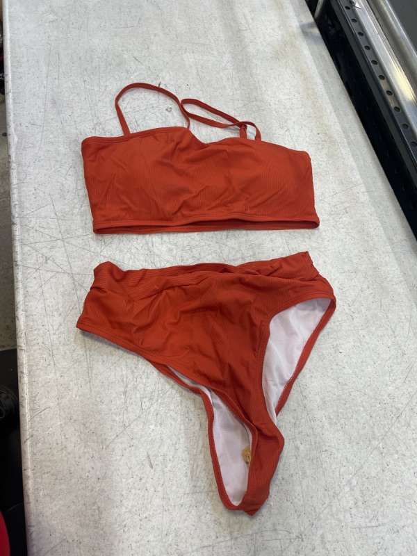 Photo 1 of 2 PIECE HIGH WAISTED ORANGE BATHING SUIT L