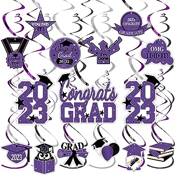 Photo 1 of 2 PACKS ---- Tifeson Graduation Decorations 2023 Purple - 21 PCS Graduation Party Supplies, Congrats Grad Hanging Swirls Decorations, High School College Graduation Party Decorations Class of 2023 Decor