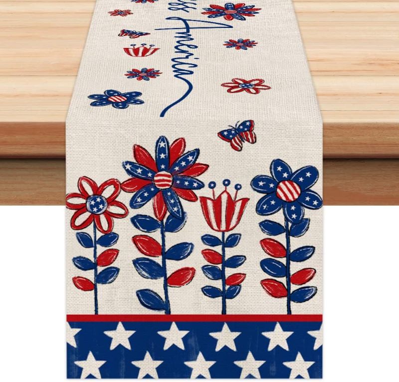 Photo 1 of 4th of July Decorations Table Runners 13x72 Inches Memorial Day American Flag Stars and Stripes Patriotic God Bless America Freedom Liberty Independence Day Decor AT210