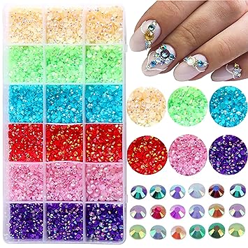 Photo 1 of FULZTEY 19200Pcs Flatback Rhinestones for Craft Jelly Nail Art Rhinestones Crystals Gem Stones 6 Color Bulk Rhinestone for Nail Diamond Jewels Decoration Design Charms DIY Crafts Clothes Shoes Jewelry