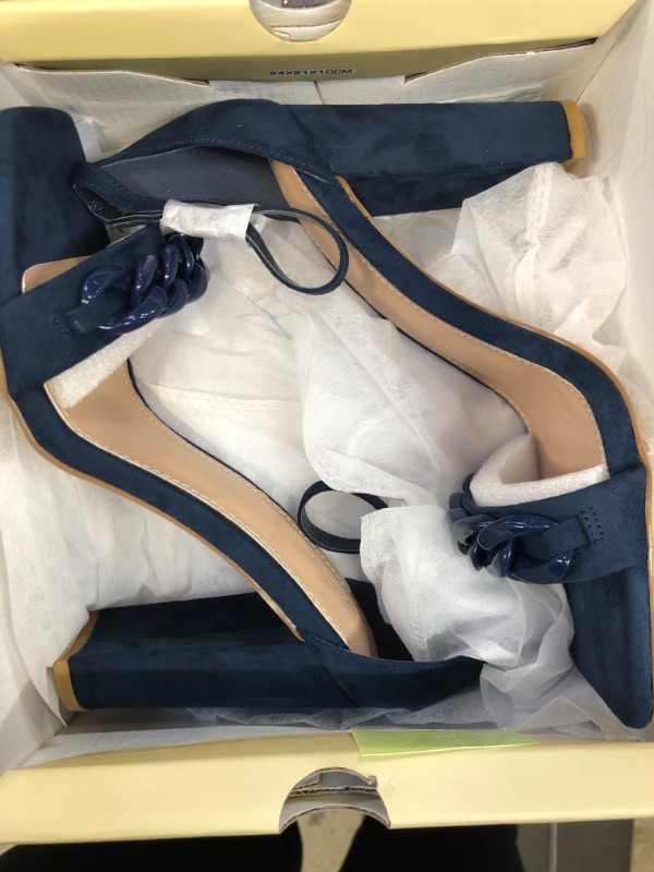 Photo 1 of Ermonn Womens Square Toe Heeled Sandals Dressy Summer Chunky High Heels Ankle Strap Wedding Dress Shoes NAVY BLUE SIZE 8
