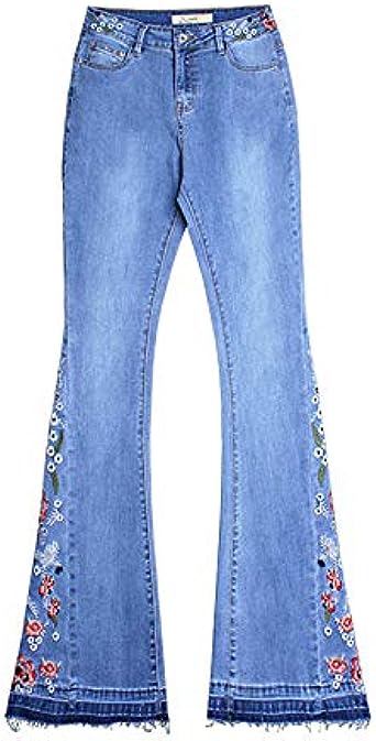 Photo 1 of Flared Jeans for Women Soft and Comfortable Embroidery Floral Wide-Leg Fashion Classic Retro Pants SIZE XXL