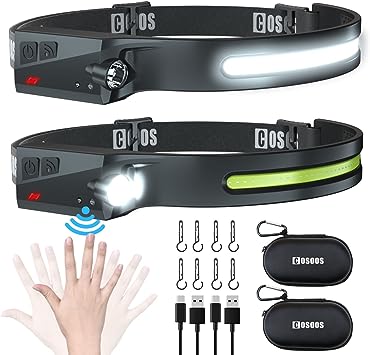 Photo 1 of COSOOS 2 Rechargeable Headlamp Flashlight & Carry Case,Bright LED Head Lamp Outdoor, Wide Beam& Spotlight,Motion Sensor,2.4oz Lightweight Headband Headlights for Hard Hat,Hiking & Camping Accessories
