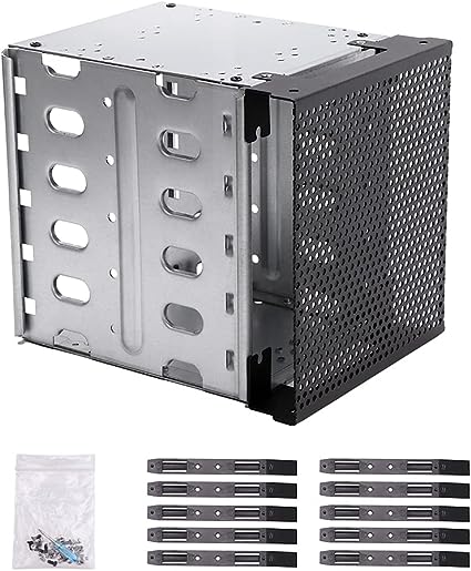 Photo 1 of Hard Drive Cage,Galvanized Steel Plate + ABS Plastic Cage Hard Drive Tray Rack with Fan Space,Adapter Rack Bracket for Computer SATA 5.25in to 5X 3.5
