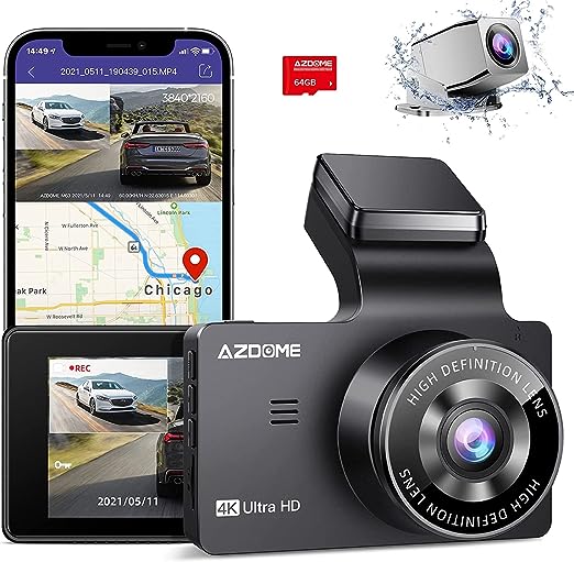 Photo 1 of AZDOME 4K Dual Dash Cam Front and Rear, Built-in WiFi(64G SD Card Included), External GPS, Dashboard Camera with UHD 2880*2160P, 3" Display, Sony Sensor, 170° FOV, WDR, Night Vision, Parking Monitor
