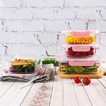 Photo 1 of 10 Pack Glass Food Storage Containers, Airtight Meal Prep Containers with Lids, Pink
