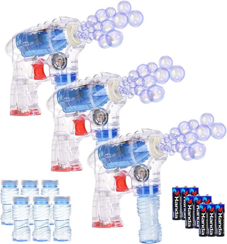 Photo 1 of 3 Pcs Transparent Bubble Guns Kit,Automatic Bubble Maker with LED Colorful Light Up and Music by Gunshots,Party Supplies, Outdoors Activity, Birthday Gift Toys for Kids