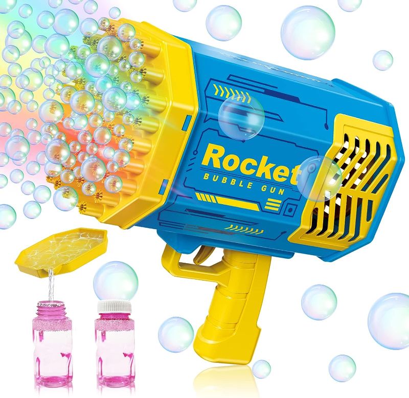 Photo 1 of 69 Holes Big Bubble Machine - Rocket Launcher Bubble Gun Toys with Colorful Light Party Favors for Kids Adults,Bubble Blower for Summer Outdoor Indoor Toys,Bubble Maker for Wedding Birthday Gift,Blue