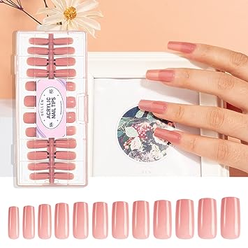 Photo 1 of Gellen Square Nail Tips 504Pcs Fake Nails, Pre-Shaped Acrylic Nails Set, Soft Gel Nail Tips For Nail Extension Kit, Full Cover Square False Nail Tips, Home Salon Nail Art, 12 Sizes Rosy Pink Color