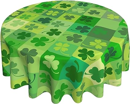 Photo 1 of ABSOP St Patricks Day Tablecloth Shamrock Spring St Patrick's Day Tablecloth Round 60 Inch Waterproof Green Plaid Table Cloth for Dining Room Kitchen Table Party Indoor Outdoor St Patricks Decoration