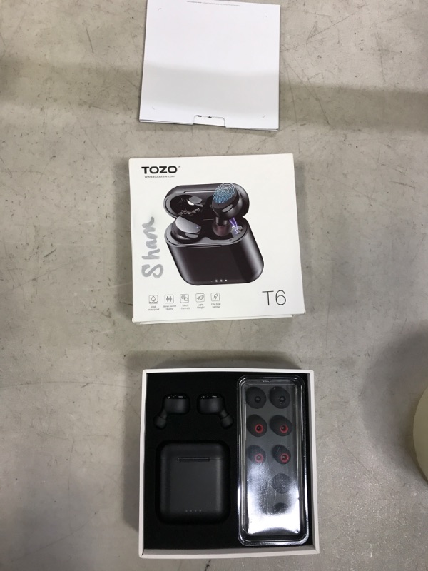 Photo 2 of TOZO T6 True Wireless Earbuds Bluetooth 5.3 Headphones Touch Control with Wireless Charging Case IPX8 Waterproof Stereo Earphones in-Ear Built-in Mic Headset Premium Deep Bass for Sport Black Black Small