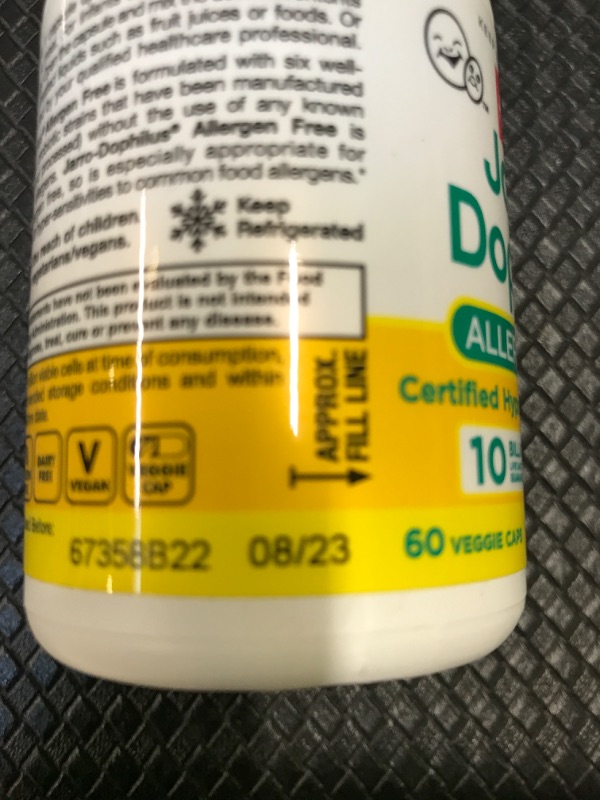 Photo 3 of EXP. 08/23 Jarrow Formulas Jarro-Dophilus Allergen Free - 10 Billion CFU Per Serving - Certified Hypoallergenic Probiotics Supplement - Dairy & Gluten Free - 60 Veggie Capsules