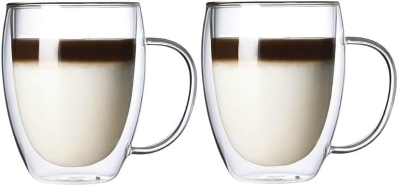 Photo 1 of 2 Pack Glass Espresso Mugs, Double Wall Thermo Insulated Glass Coffee Cups, Glass Coffee Mugs set ( NEW ) 