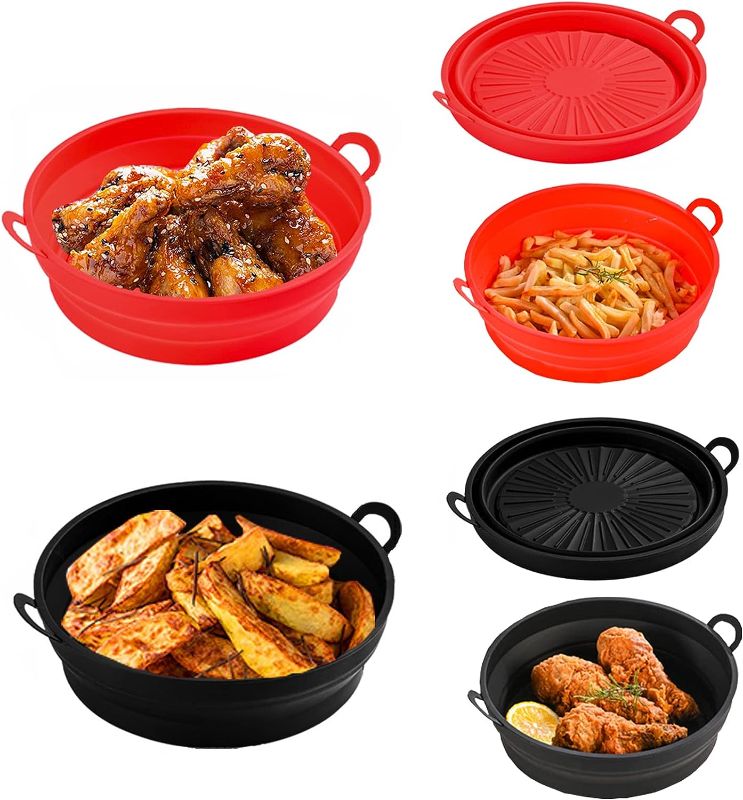 Photo 1 of 2Pcs Air Fryer Silicone Pot, 7.5 Inch Foldable Air Silicone Liners Basket Food Safe Non Stick Air Fryer Accessories, Reusable Kitchen Air Fryers Oven Microwave Round Tray Silicone Liners (red&black)