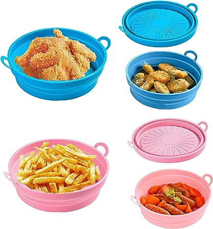 Photo 1 of 2-Pack Air Fryer Silicone Pot, 7.5 Inch Silicone Air Fryer Liners Basket, Reusable Air Fryer Liner, Food Safe Non Stick Air Fryer Accessories (pick&blue)