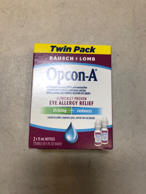 Photo 2 of Allergy Eye Drops by Bausch & Lomb, for Itch & Redness Relief, 15 mL (Pack of 2), Packaging May Vary 0.51 Fl Oz (Pack of 2) EXP- 01/2025