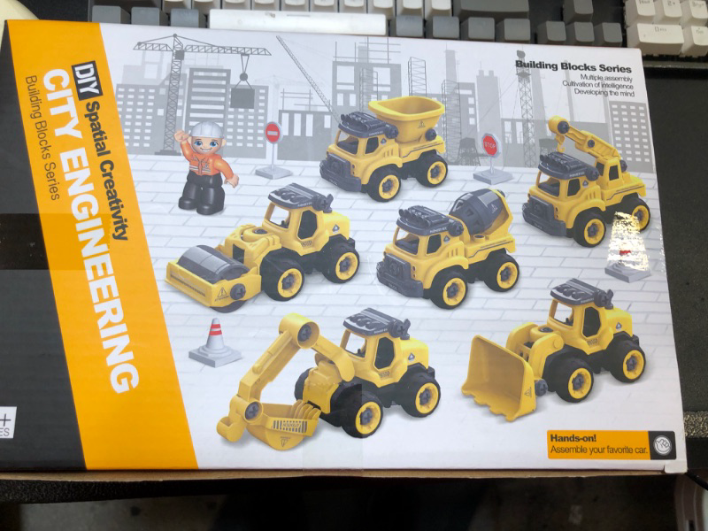 Photo 1 of  Take Apart Car Toys for Boys, DIY Engineering Construction Truck Toy Vehicle - Dump Truck, Cement Mixer, Excavator, Crane, Kids Building Educational Toy Gift for Age 3 4 5 6 7 8 Year Old Girls