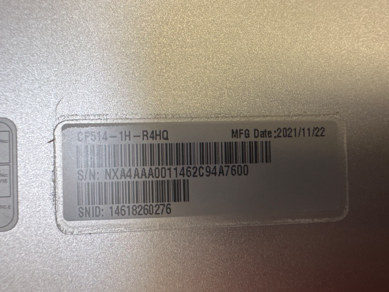 Photo 1 of Acer Chromebook Spin 514 Convertible Laptop, 14” Full HD Touchscreen Ryzen 3 3250C, 4GB DDR4 Memory, 64GB eMMC Flash Memory Silver