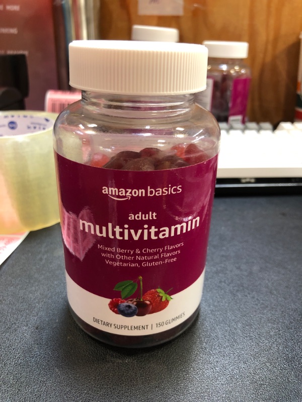 Photo 2 of Amazon Basics Adult Multivitamin, 150 Gummies, 75-Day Supply, Mixed Berry & Cherry (Previously Solimo) 150 Count (Pack of 1) 10/24