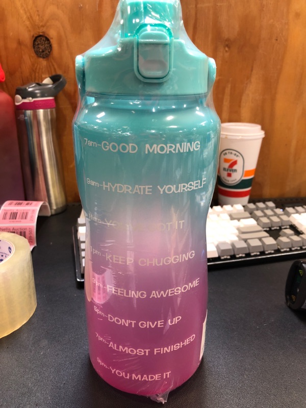 Photo 1 of 64 OZ Water Bottle with Straw, Motivational Water Bottle with Time Marker Clear Large Water Bottle with Handle, 2L Sports Water Bottle BPA Free Wide Mouth Water Jugs for Gym (teal & purple gradient)
