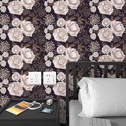 Photo 1 of Abyssaly Vintage Large Floral Wallpaper Peel and Stick Boho Mural 17.7 in x 118 in Dark/Coppery Vinyl Self Adhesive Removable Wallpaper Flower Wall Paper for Bathroom