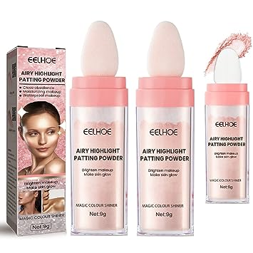 Photo 1 of 2Pcs Polvo De Hadas Highlighter Powder Stick,Fairy Highlight Patting Powder Highlighter Body Brightens the Natural Three-dimensional Face Powder Blusher (02-Fairy pink)