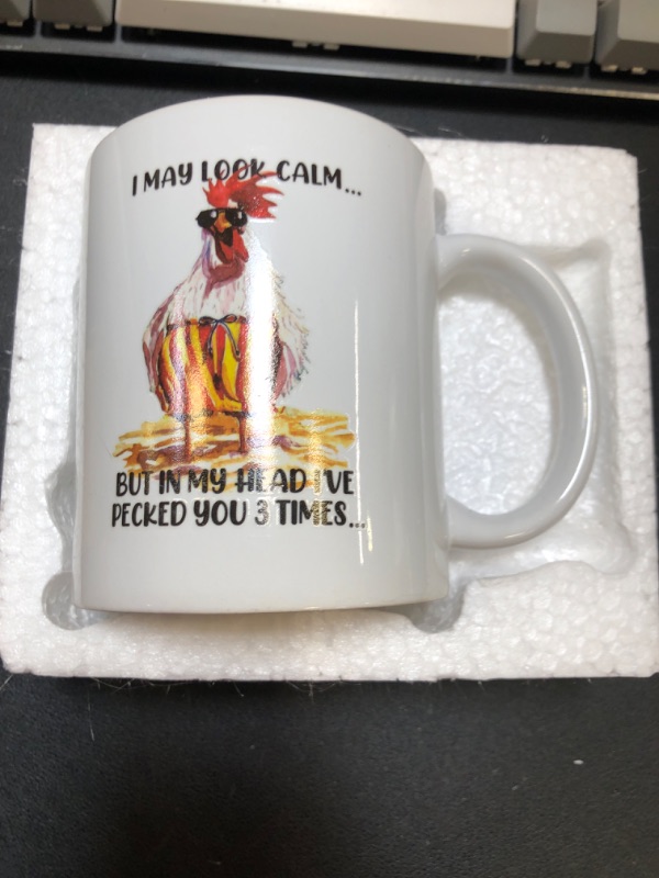 Photo 2 of 
Roll over image to zoom in







Ole Luk Oie I May Look Calm But in My Head I've Pecked You 3 Times Ceramic Coffee Mug Funny chicken Rooster Gift mug for Farmer Farmhouse mug 11oz