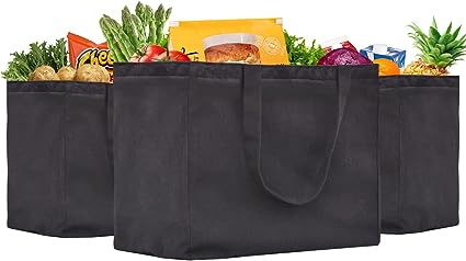 Photo 1 of 3 Pack Canvas Shopping Bags for Groceries, Holds 60 lbs Heavy Duty Reusable Canvas Grocery Bag, 8.3 gal Multi-Purpose Washable Canvas Grocery Bags Reusable Shopping Bags with 5 Pockets, Black