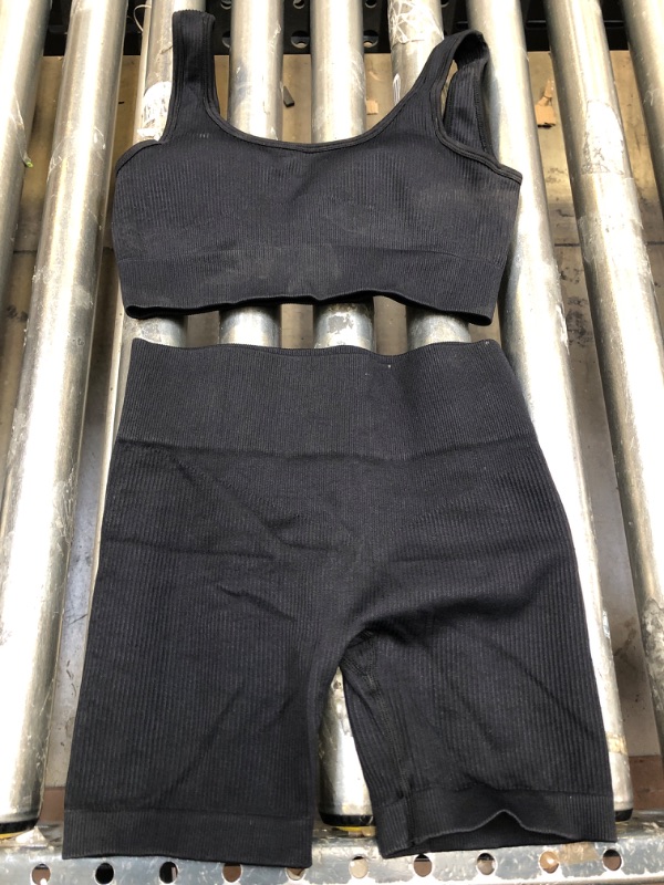 Photo 1 of BLACK SPORTS BRA AND BIKER SHORT SET SIZE SMALL