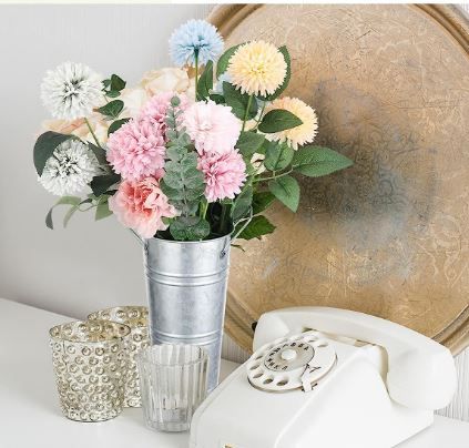 Photo 1 of  1 PC Galvanized Flower Bucket French Metal Bucket 9 Inches Rustic Flower Vase with Handles for Cut Flowers Farmhouse 
