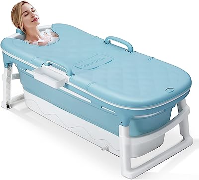 Photo 1 of 54''Large Adult Portable Bathtub Freestanding Bathtubs Ice Bath Foldable Collapsible tub Barrel Sweat Steaming Bathtub Home Sauna for Adult Foldable Shower Basin Bath with Lid
