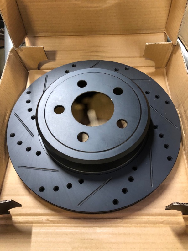 Photo 2 of Drilled and Slotted Black Zinc Brake Rotor 633-39018L