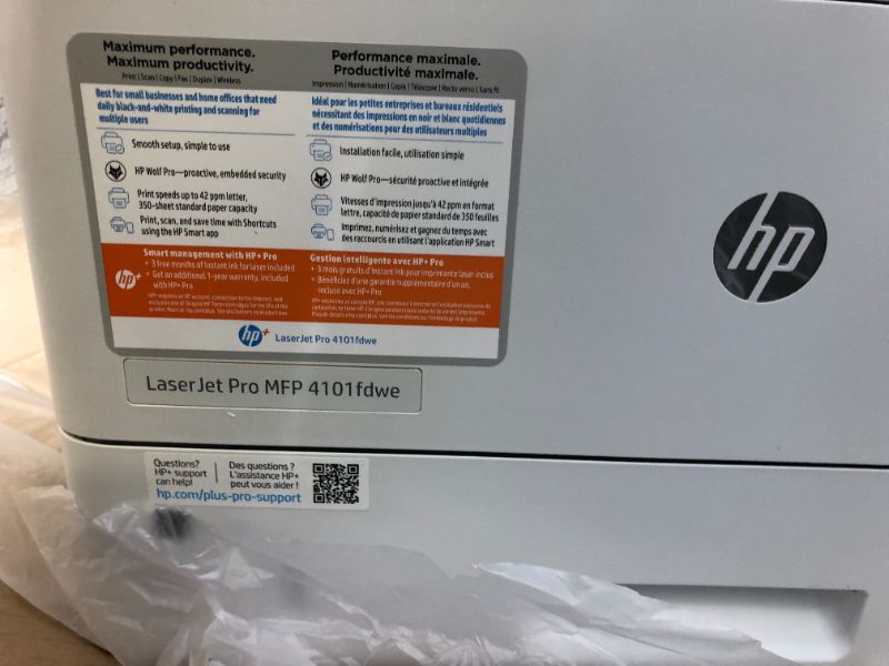 Photo 4 of HP LaserJet Pro MFP 4101fdwe Wireless Black & White Monochrome Printer with HP+ Smart Office Features and Fax