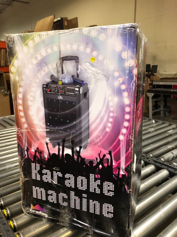 Photo 4 of KaraoKing Wireless Karaoke Machine for Adults & Kids 4 in 1: Karaoke, Disco Ball, Bluetooth Party Speaker with Subwoofer, Guitar Amplifier, 2 Wireless Microphones, Phone/Tablet Holder & Remote (G100)