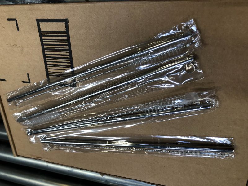 Photo 1 of 4-pack REUSABLE tumbler METAL straws and cleaner 