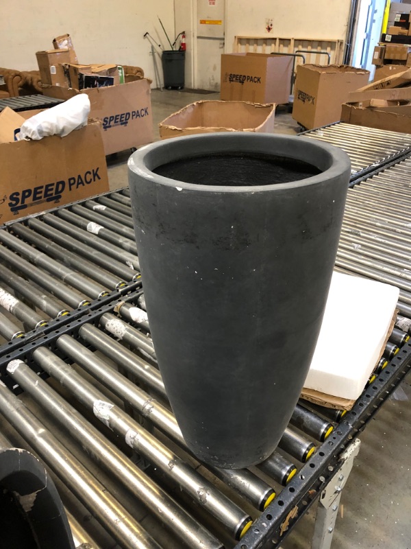 Photo 2 of 31.4" and 23.6"H Charcoal Finish Concrete Tall Planters (Set of 2), Large Outdoor Indoor w/Drainage Hole & Rubber Plug