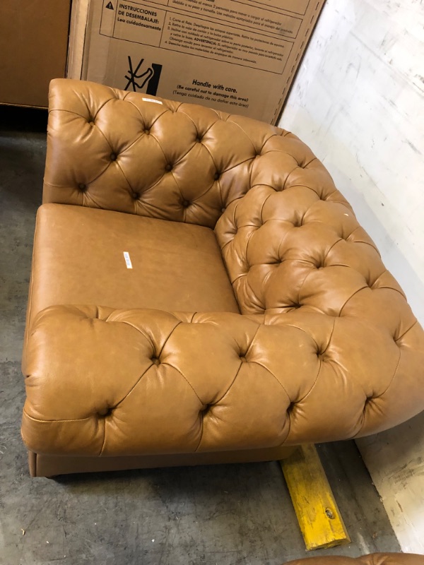 Photo 8 of Amazon Brand – Stone & Beam Bradbury Chesterfield Modern Tufted Leather Loveseat Sofa Couch, 78.7" W, Cognac and Amazon Brand – Bradbury Chesterfield Tufted Leather Accent Chair, 50" W, Cognac----sold as a set 

