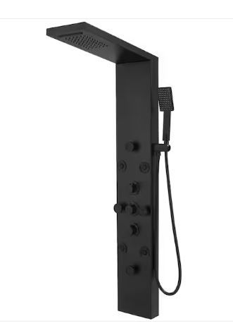 Photo 1 of 8-Jet Rainfall Shower Panel System with Rainfall Waterfall Shower Head and Shower Wand in Matte Black
