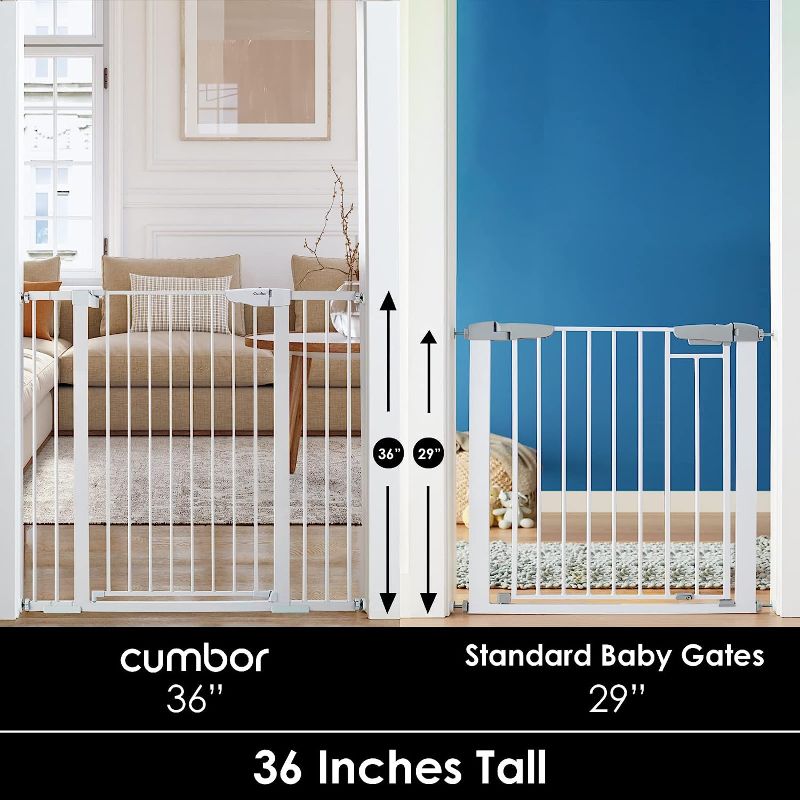 Photo 1 of Cumbor 36" Extra Tall Baby Gate for Dogs and Kids with Wide 2-Way Door, 29.7"- 46" Width, and Auto Close Personal Safety for Babies and Pets, Fits Doorways, Stairs, and Entryways, White
