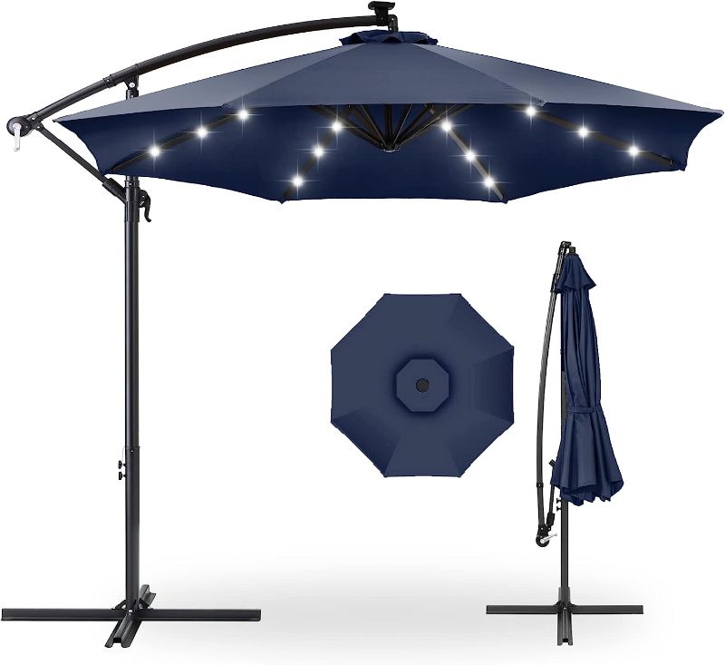 Photo 1 of 10ft Solar LED Offset Hanging Market Patio Umbrella for Backyard, Poolside, Lawn and Garden w/Easy Tilt Adjustment, PIECES LOOSE IN BOX
