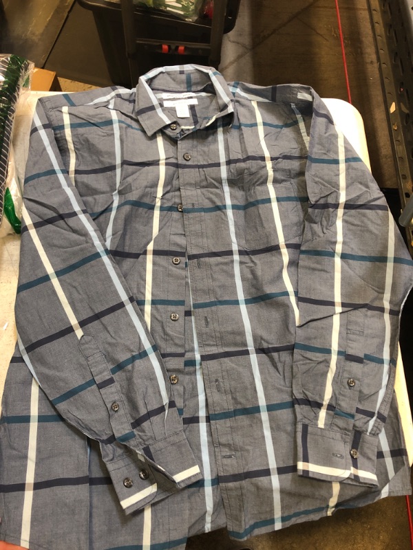 Photo 1 of Amazon Essentials Men's Regular-Fit Long-Sleeve Casual Poplin Shirt X-Small Aqua Blue, Checked