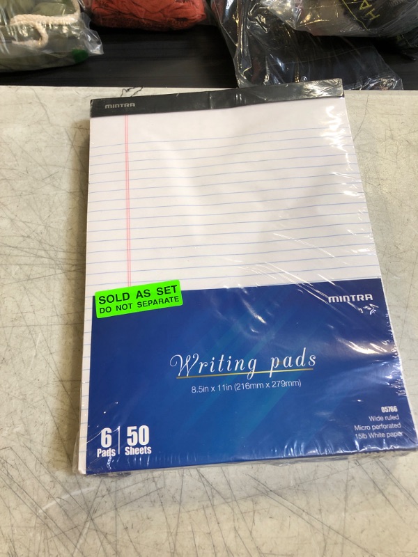 Photo 2 of Mintra Office Legal Pads - ((BASIC WHITE 6pk, 8.5in x 11in, WIDE RULED)) - 50 Sheets per Notepad, Micro perforated Writing Pad, Notebook Paper for School, College, Office, Business Basic 6pk (White) 8.5in x 11in (Wide Ruled)