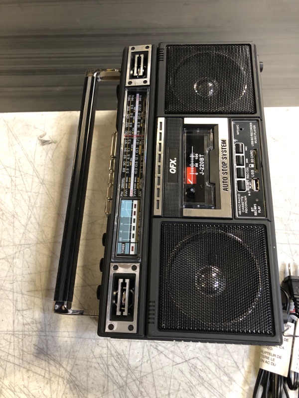 Photo 3 of QFX J-220BT Boombox MP3 Conversion from Radio to Cassette with 4-Band (AM, FM, SW1, SW2) Radio with Bluetooth, Dual 3” Speakers, Built-in Microphone, Recorder, and a 3-Band Equalizer 4-Band Cassette Player with Bluetooth