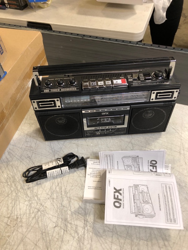 Photo 2 of QFX J-220BT Boombox MP3 Conversion from Radio to Cassette with 4-Band (AM, FM, SW1, SW2) Radio with Bluetooth, Dual 3” Speakers, Built-in Microphone, Recorder, and a 3-Band Equalizer 4-Band Cassette Player with Bluetooth