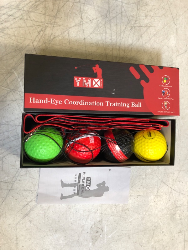 Photo 2 of YMX BOXING Ultimate Reflex Ball Set - 4 React Reflex Ball Plus 2 Adjustable Headband, Great for Reflex, Timing, Accuracy, Focus and Hand Eye Coordination Training for Boxing, MMA and Krav Mega Black/Yellow/Red/Green