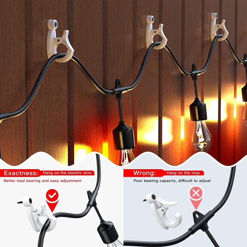 Photo 2 of 20 PCS Outdoor String Lights Hooks, Christmas Light Clips, Q Hanger Screw-in Hooks for Hanging Outdoor Wire, Plants, Christmas Lights, Patio Lights - Safety Buckle Design - Plastic - Black 1.Wall