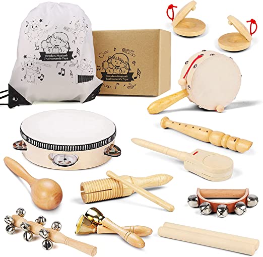 Photo 1 of Chriffer Kids Musical Instruments Toys, Percussion Instruments Set with Storage Bag, Preschool Educational Music Toys for Boys Girls, Natural Eco-Friendly Wooden Music Set (11pcs)
