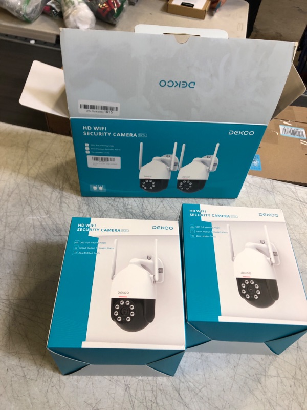 Photo 2 of 2K Security Camera Outdoor 2PCS , DEKCO WiFi Outdoor Security Cameras Pan-Tilt 360° View, 3MP Surveillance Cameras with Motion Detection and Siren, 2-Way Audio, Full Color Night Vision, Waterproof 2 Count (UNABLE TO TEST)